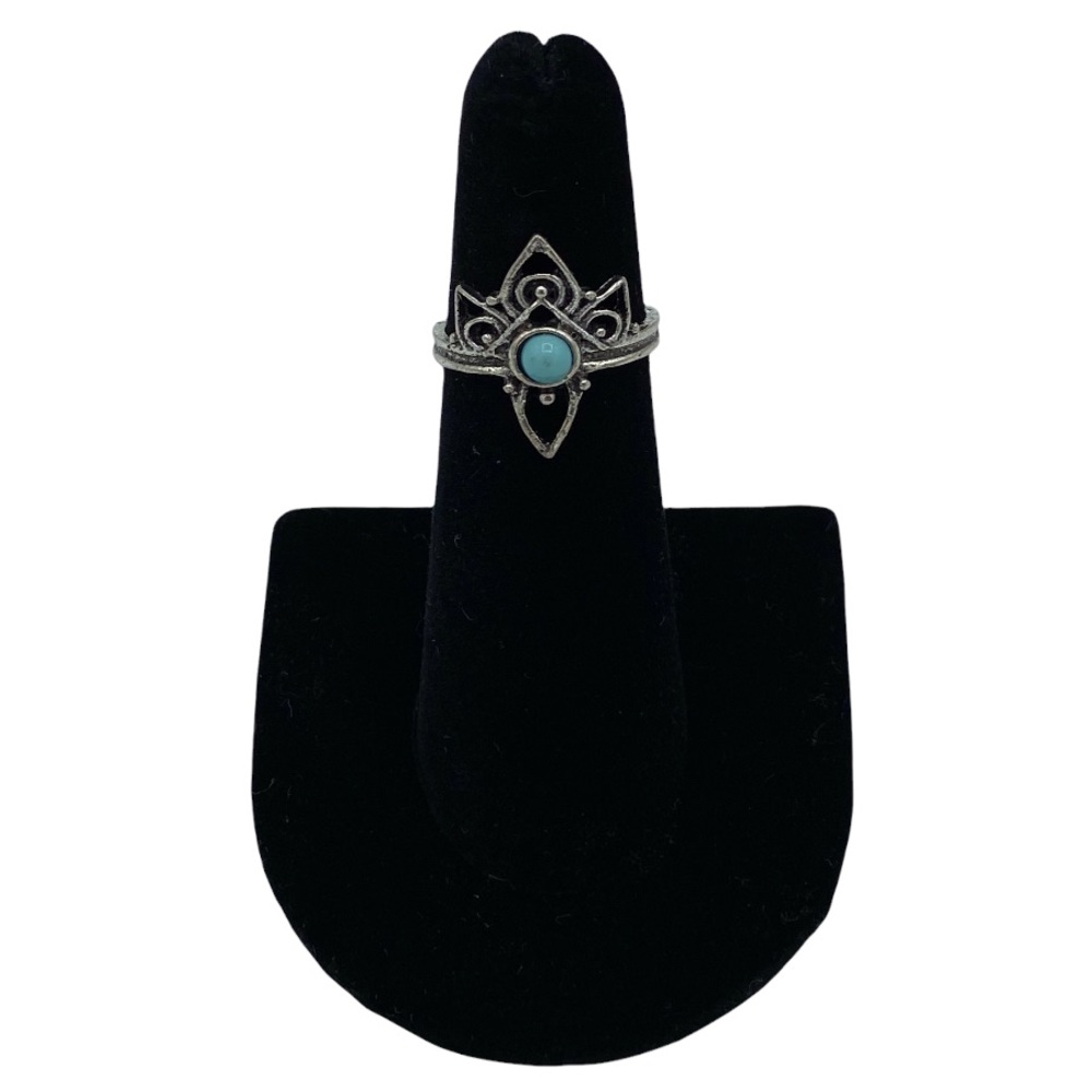 Vintage Bohemian Turquoise Crown Sterling Silver Ring